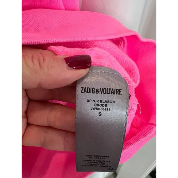 Zadig & Voltaire Upper Cotton Logo Sweatshirt IN ELECTRIC PINK NWT  - S - Picture 8 of 11